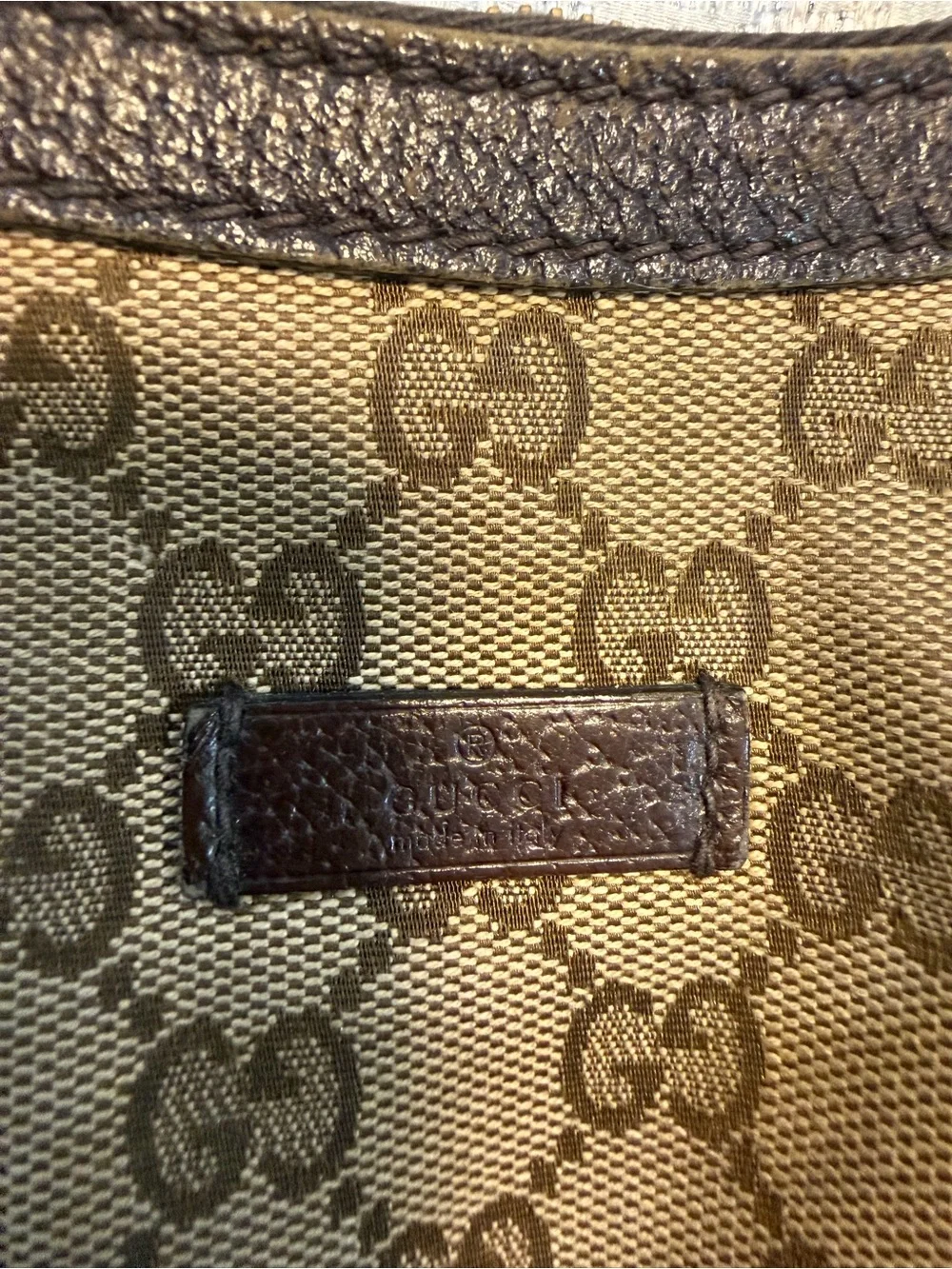 Gucci Brown Monogram Canvas Crescent Shoulder Bag with Green-Red Web Strap